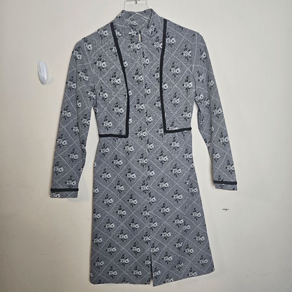 Vintage Nancy Greer 60's Zip Housedress Floral Print Mandarin Collar Women's Gra